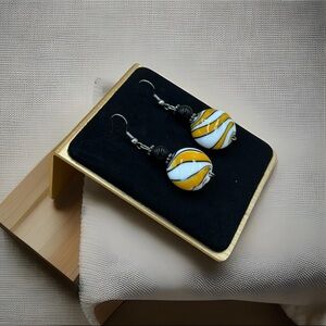 Handmade Murano Style Lampwork Glass Earrings Retro Swirl Dangle Boho Mod Style